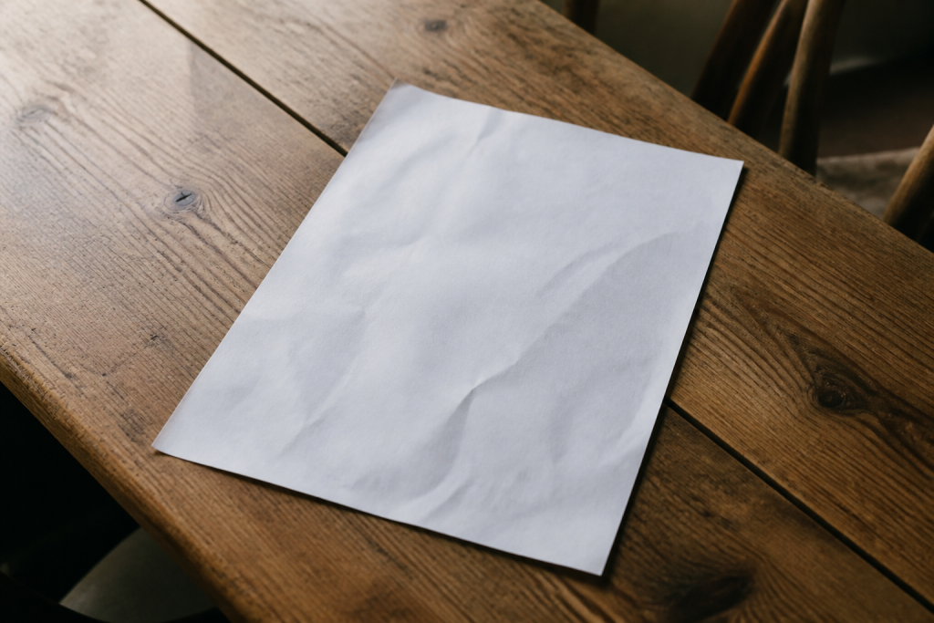 Papier blanc avec mots ecrits a la main